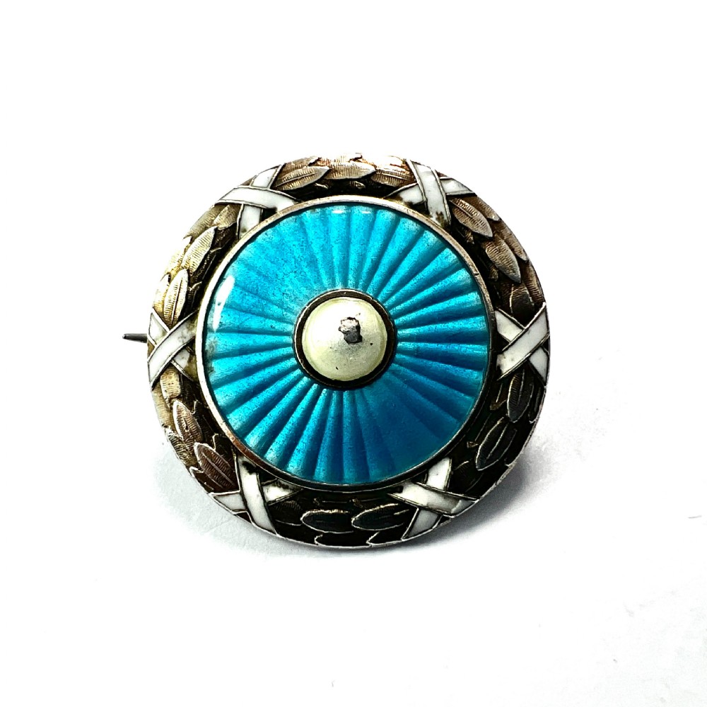 • Antique Turquoise Enamelled Silver Brooch • Marius Hammer