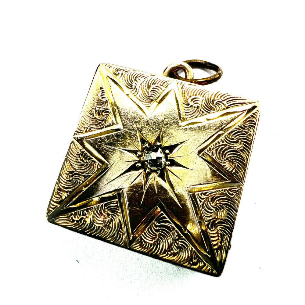 Antique Victorian/Edwardian Diamond Star-set Square Gold Locket Pendant