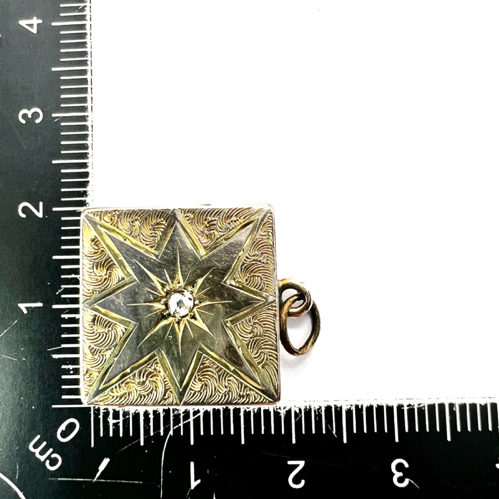 Antique Victorian/Edwardian Diamond Star-set Square Gold Locket Pendant View IV
