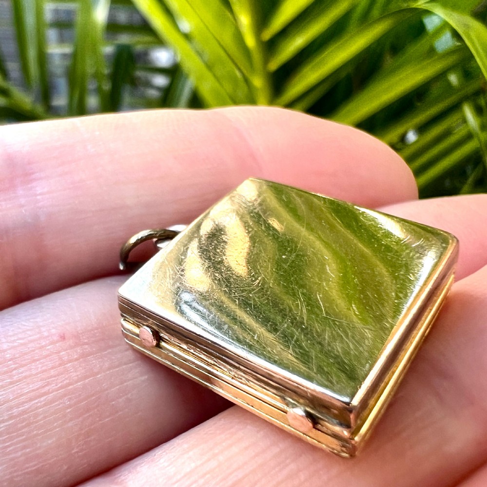 Antique Victorian/Edwardian Diamond Star-set Square Gold Locket Pendant View VI