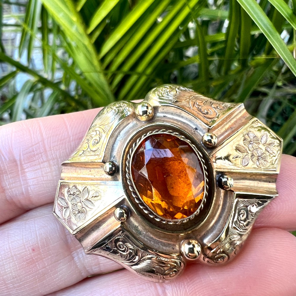 • Victorian Golden Topaz Paste Brooch View IX