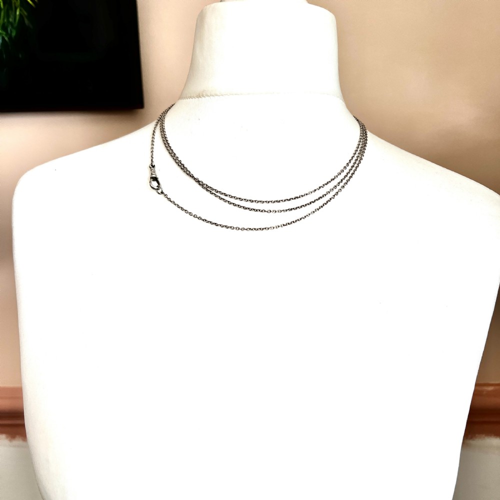Very Long Antique Victorian Silver Longuard Chain Necklace with Albert Dog Clip View III