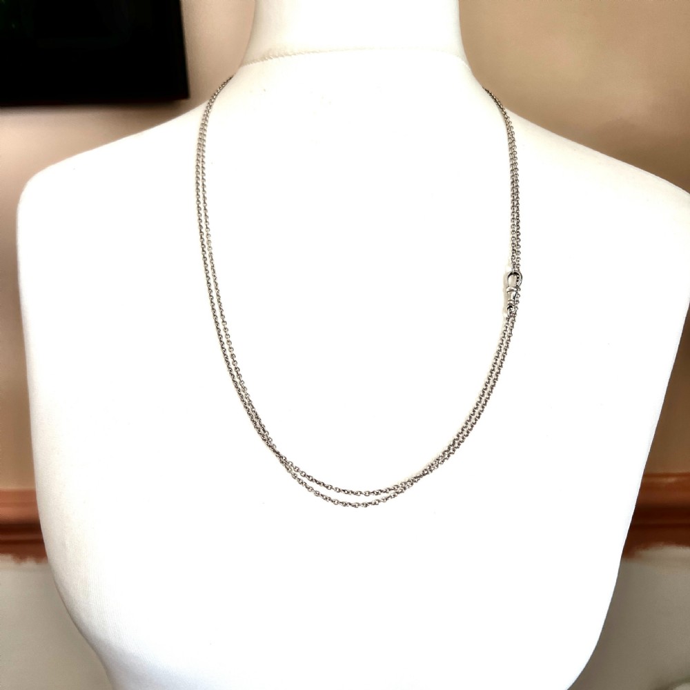 Very Long Antique Victorian Silver Longuard Chain Necklace with Albert Dog Clip View V