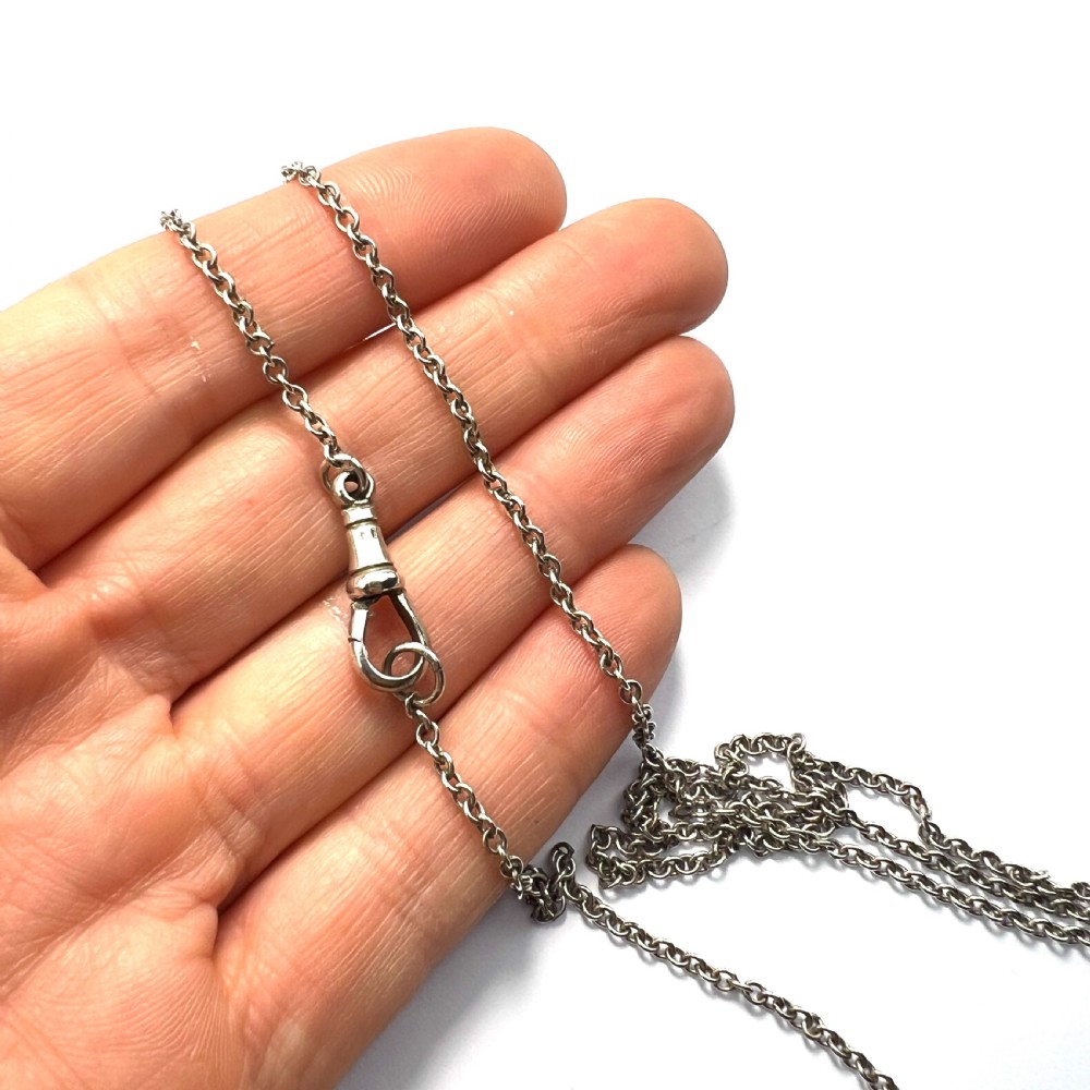 Very Long Antique Victorian Silver Longuard Chain Necklace with Albert Dog Clip View VII