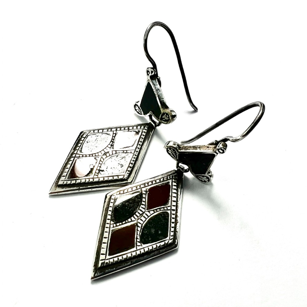 Large Victorian Scottish Silver Agate Earrings View II