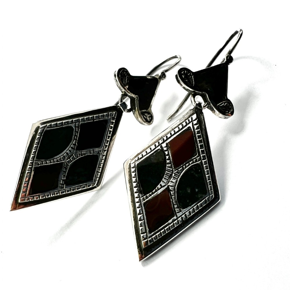 Large Victorian Scottish Silver Agate Earrings View III