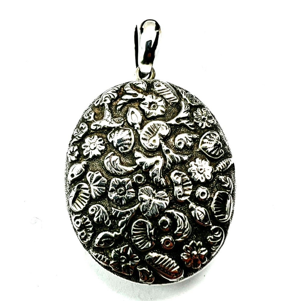 Large Victorian Silver Organic Nature Locket Pendant