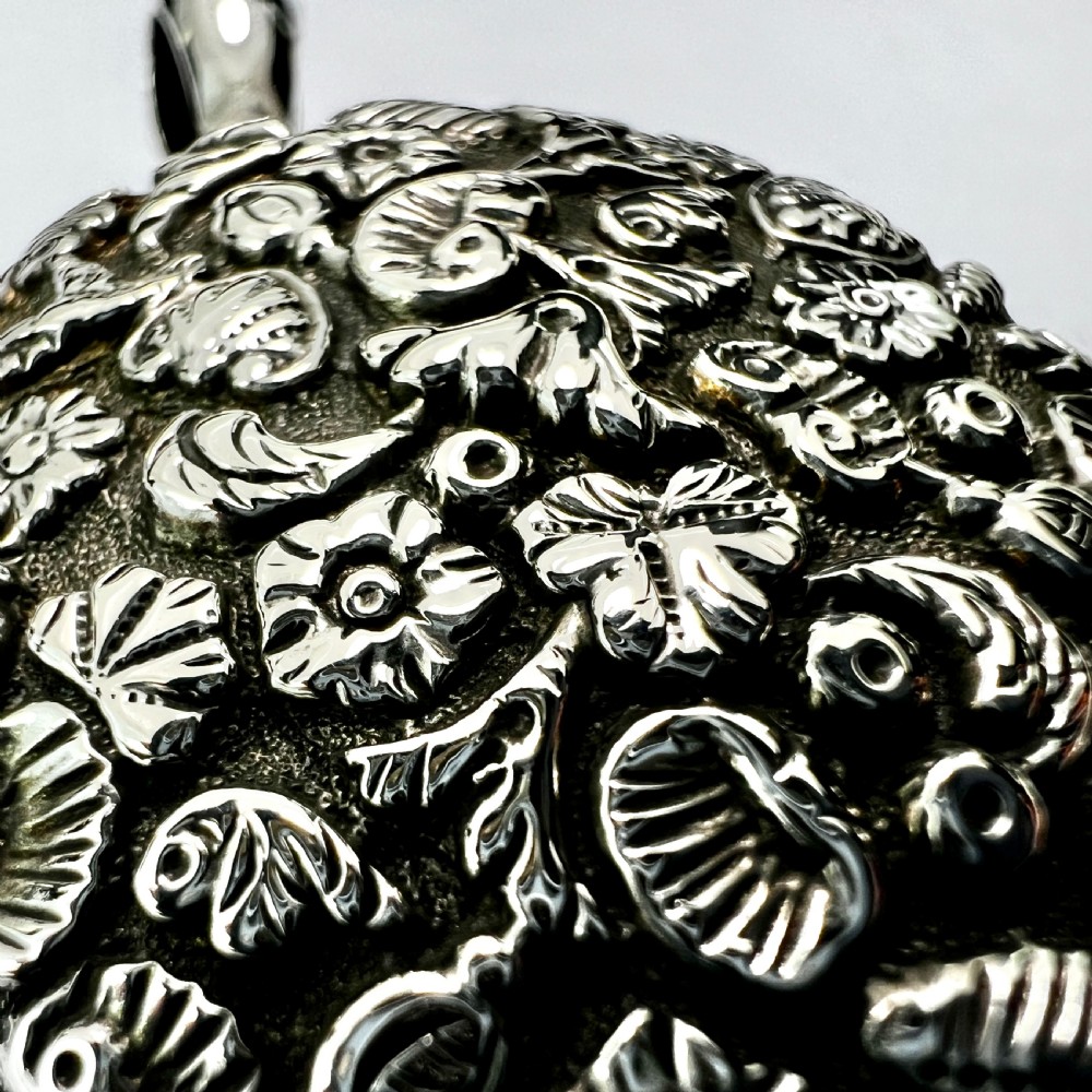 Large Victorian Silver Organic Nature Locket Pendant View II