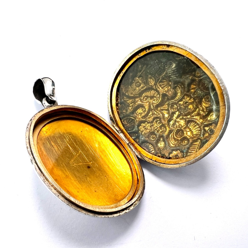 Large Victorian Silver Organic Nature Locket Pendant View IV