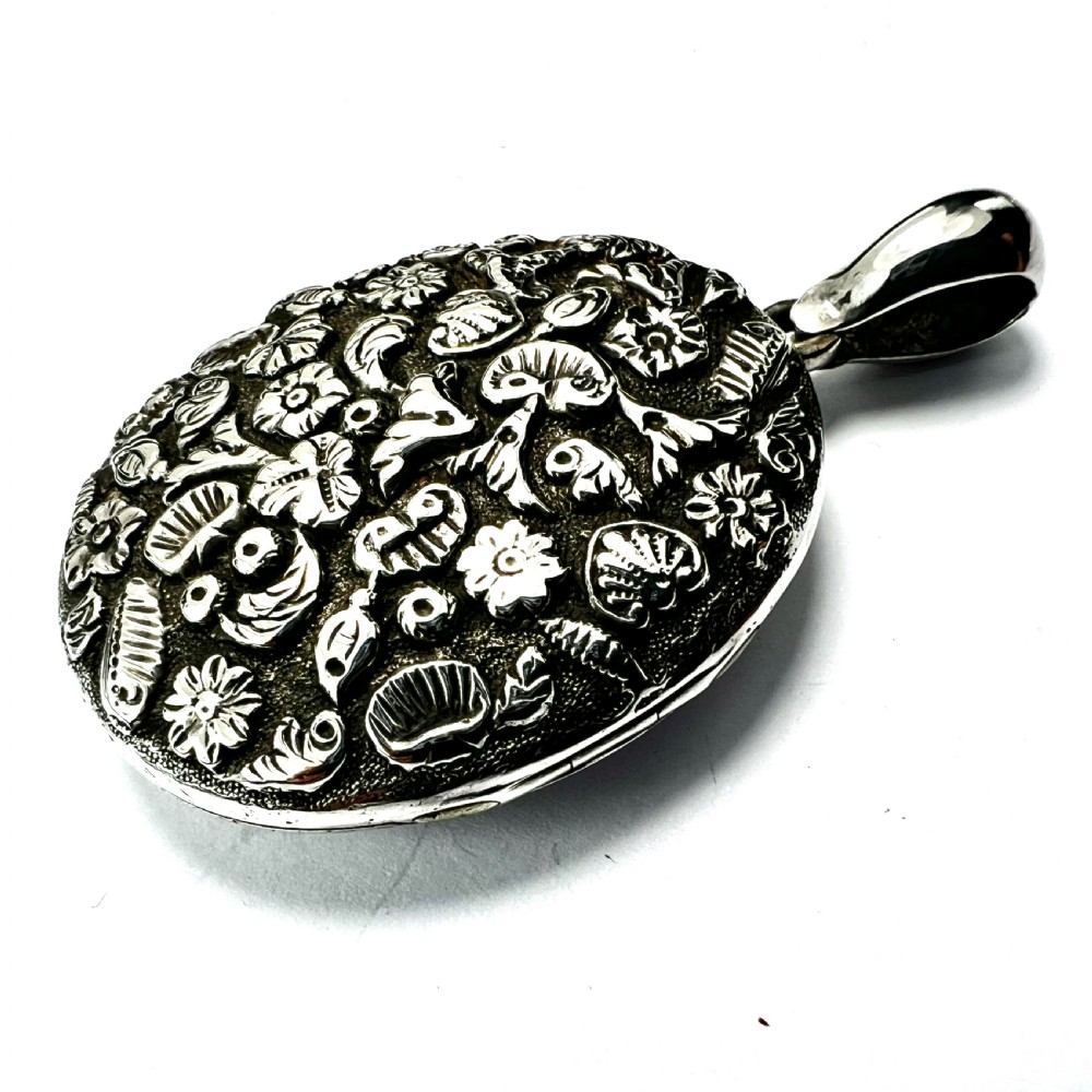 Large Victorian Silver Organic Nature Locket Pendant View V