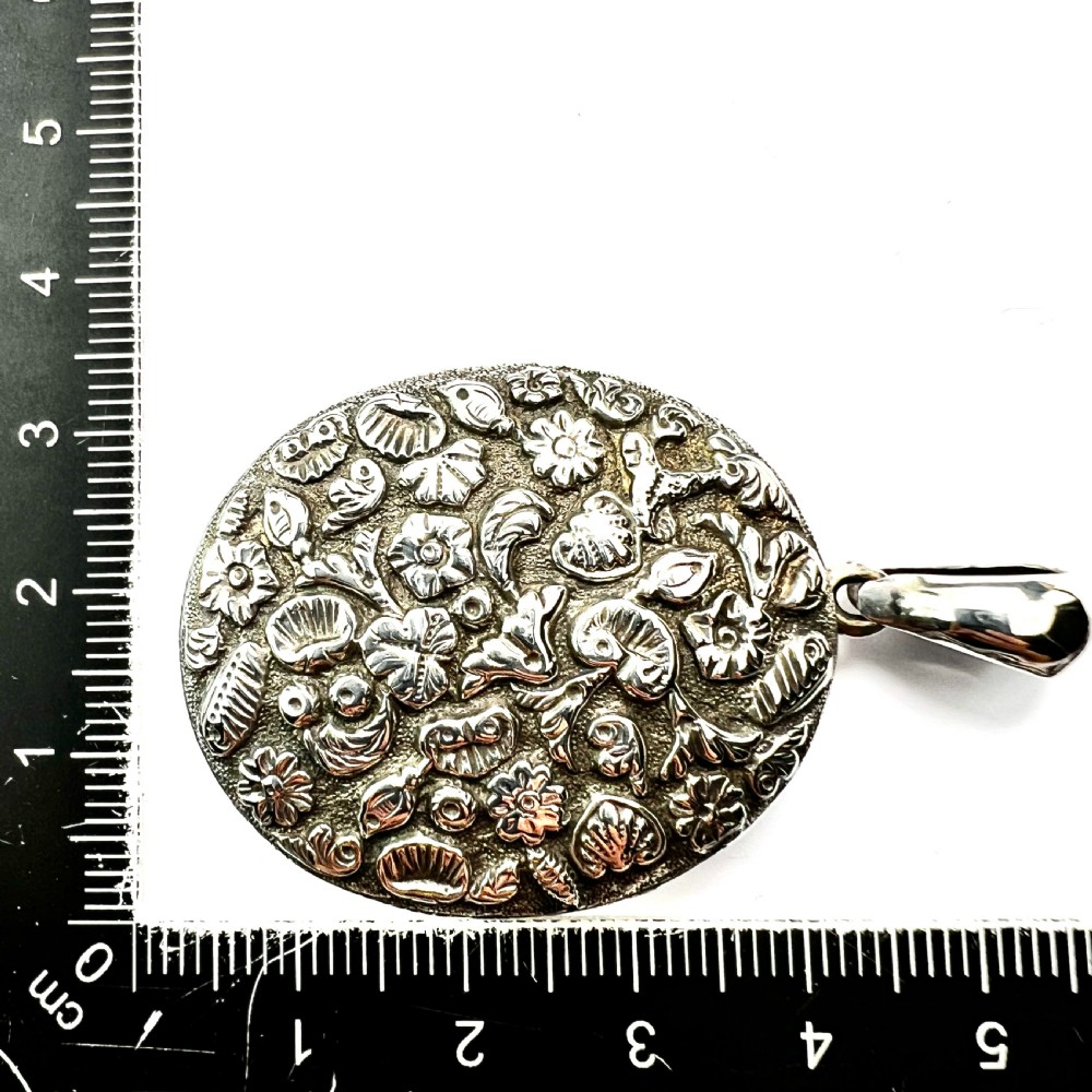 Large Victorian Silver Organic Nature Locket Pendant View VI