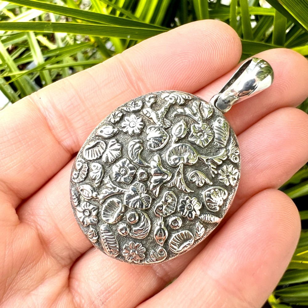 Large Victorian Silver Organic Nature Locket Pendant View VII