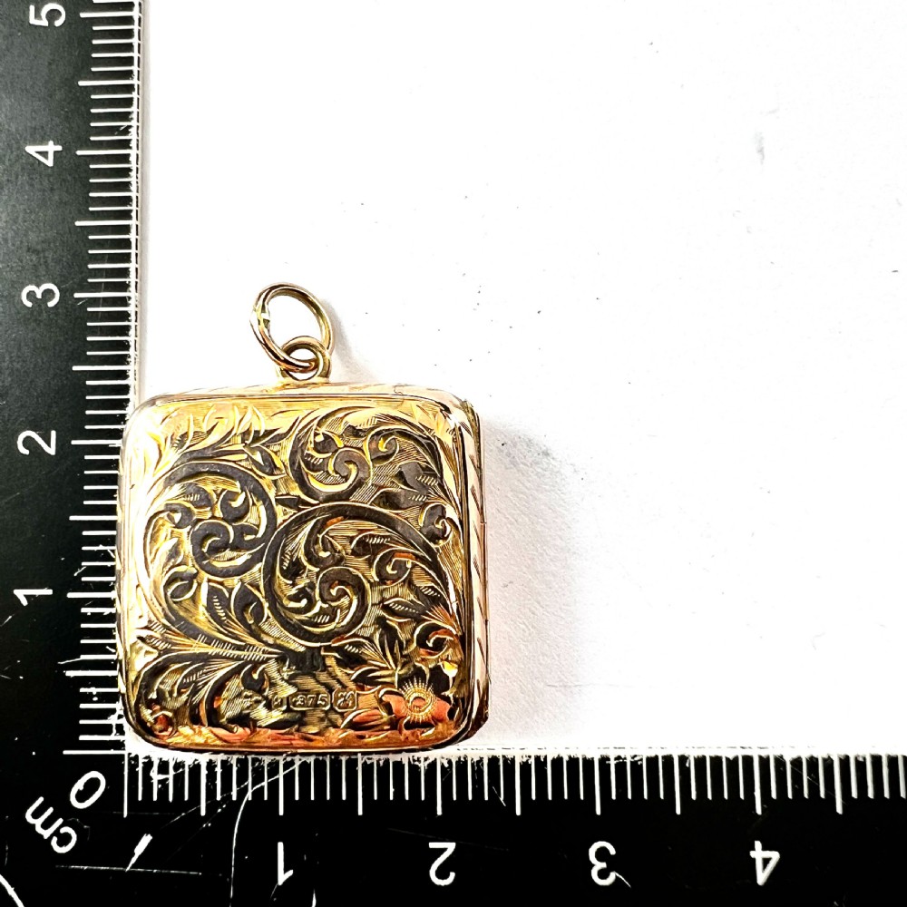 Edwardian Solid 9CT Gold Square Locket Pendant View III