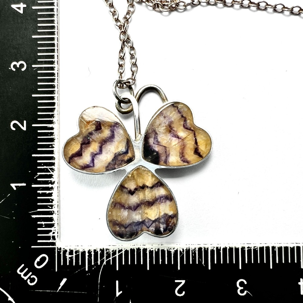 Rare Antique Silver Blue John Lucky Clover Necklace View VII