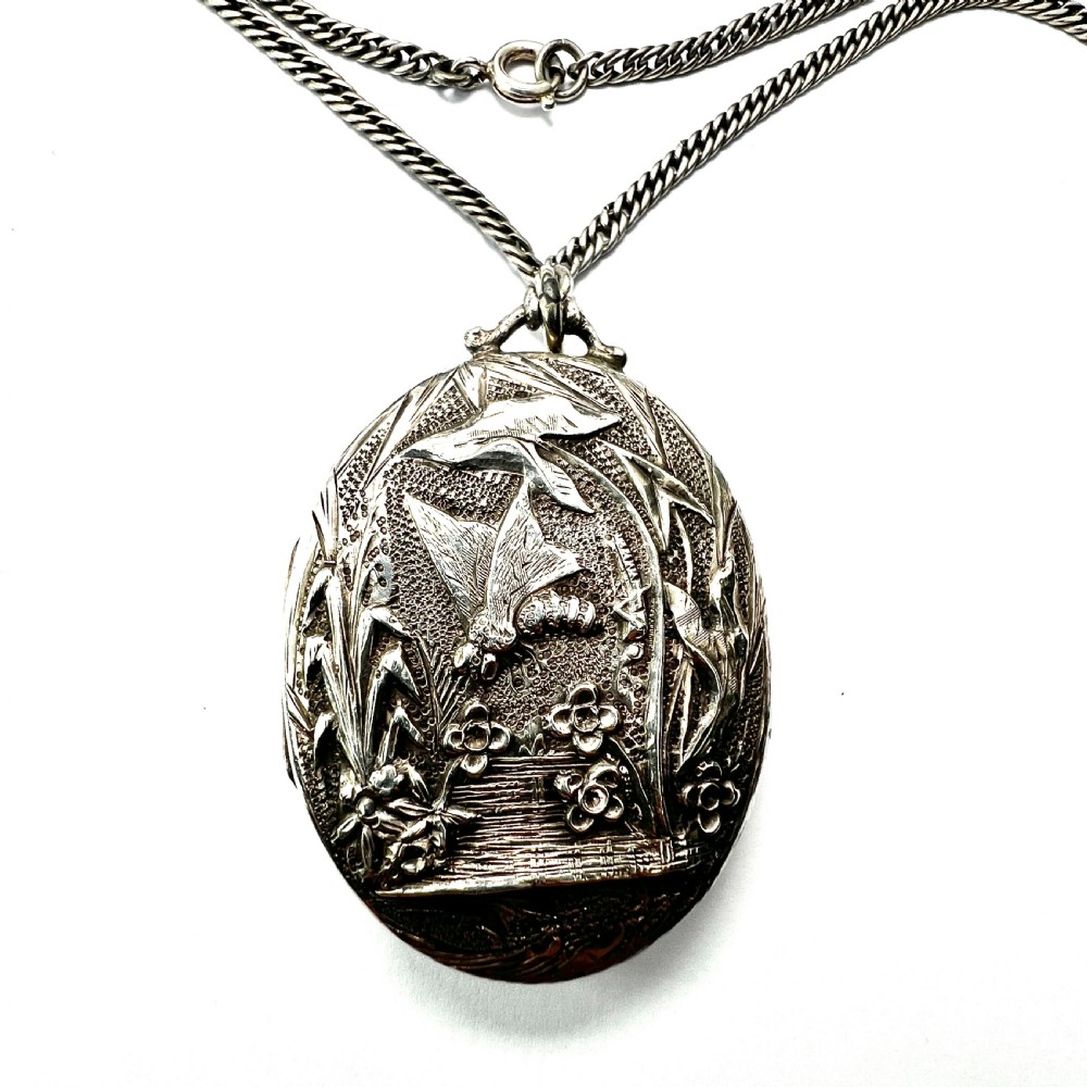 1882 Victorian Silver Dragonfly Locket Necklace View II