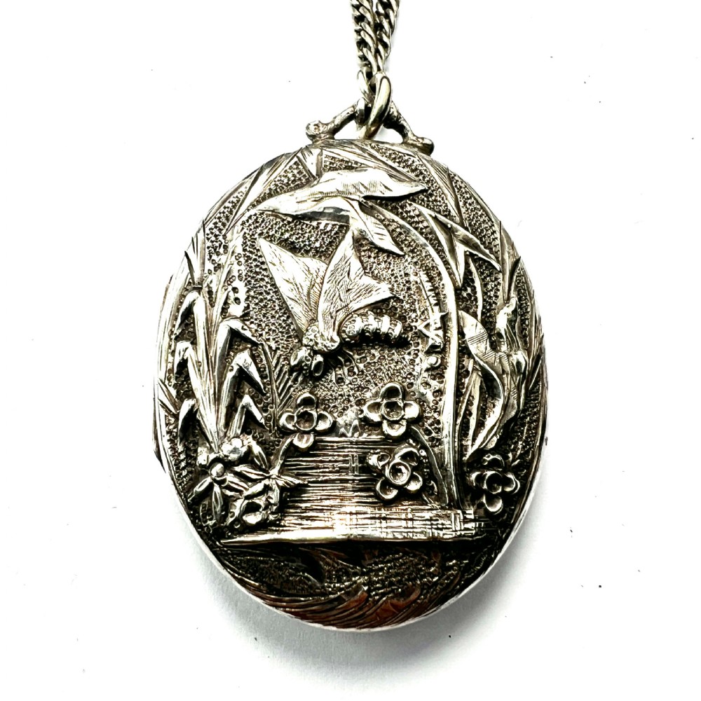 1882 Victorian Silver Dragonfly Locket Necklace View III
