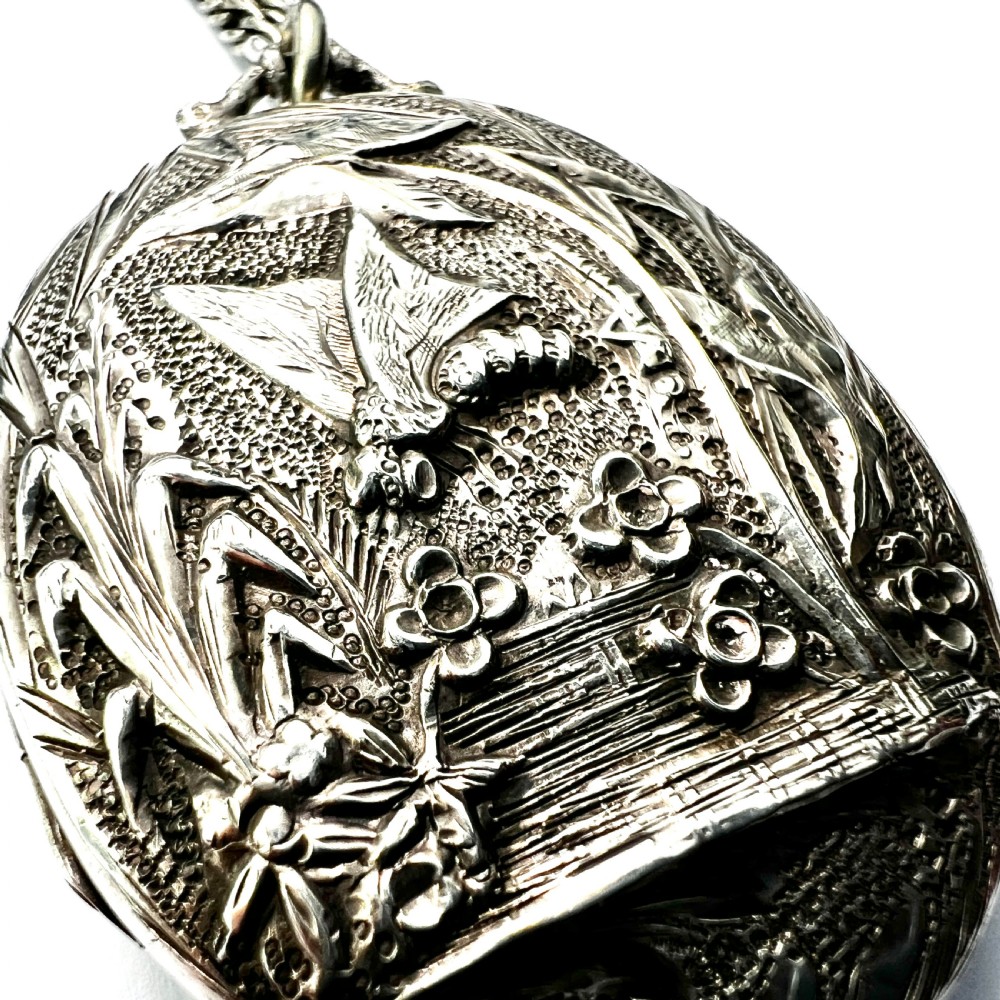 1882 Victorian Silver Dragonfly Locket Necklace View IV