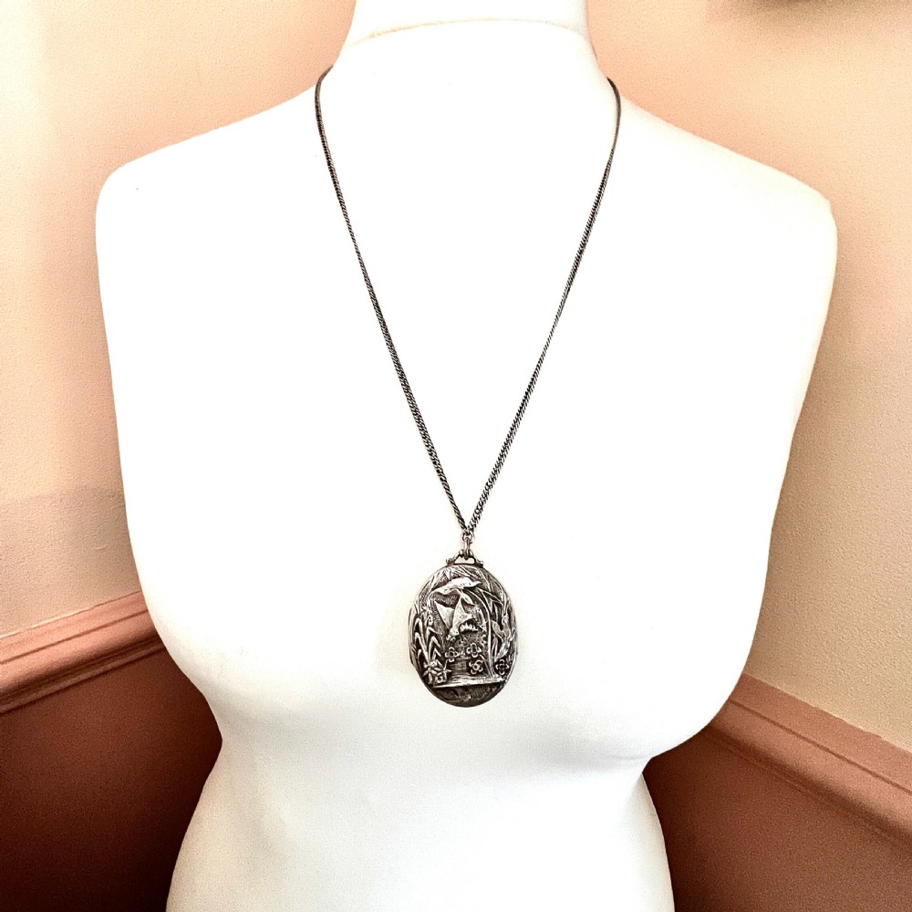 1882 Victorian Silver Dragonfly Locket Necklace View VI