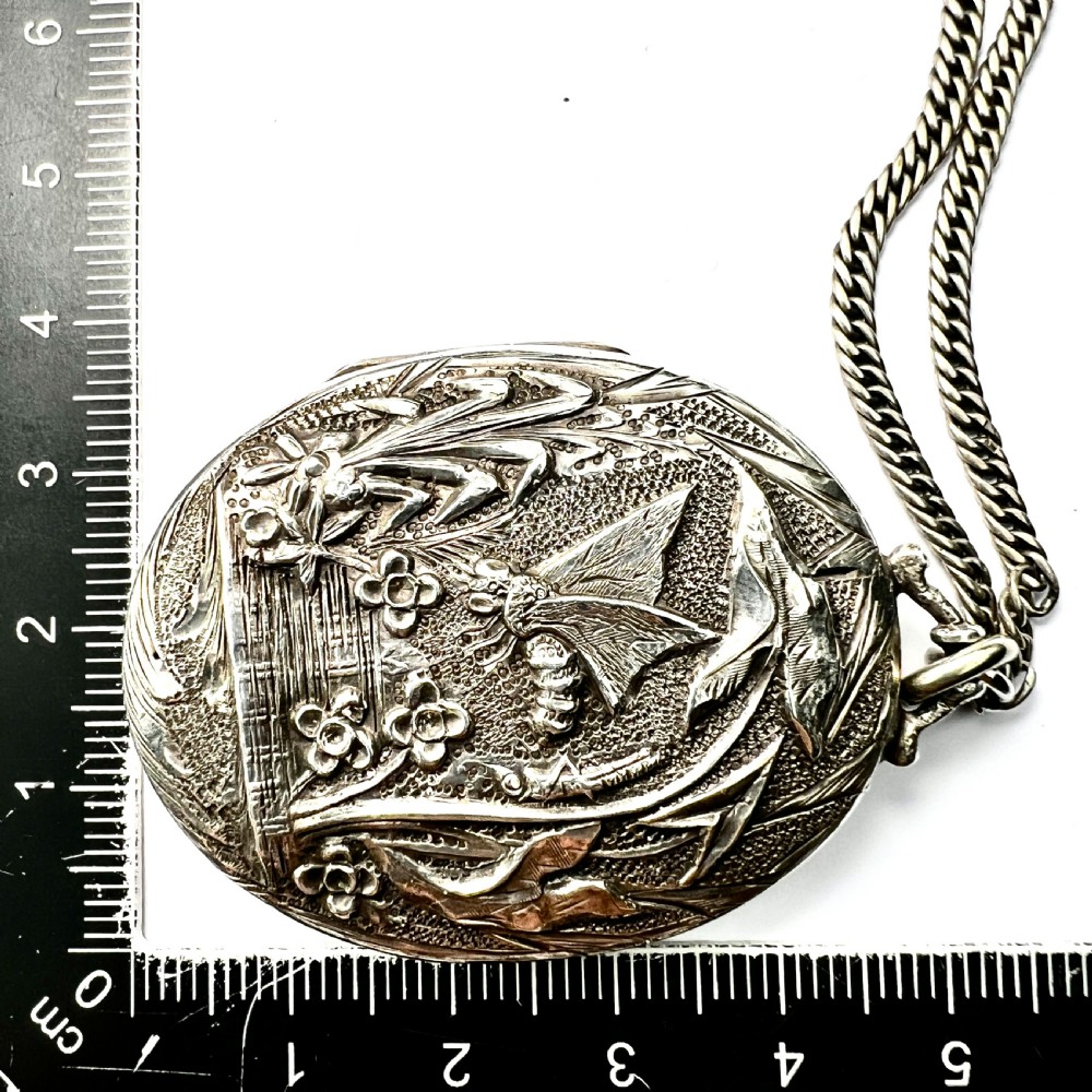 1882 Victorian Silver Dragonfly Locket Necklace View VII