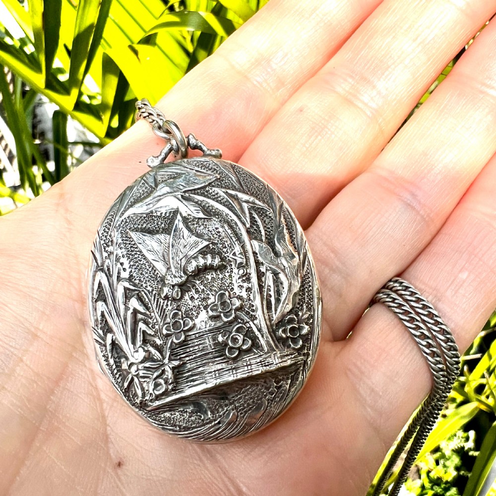 1882 Victorian Silver Dragonfly Locket Necklace View IX