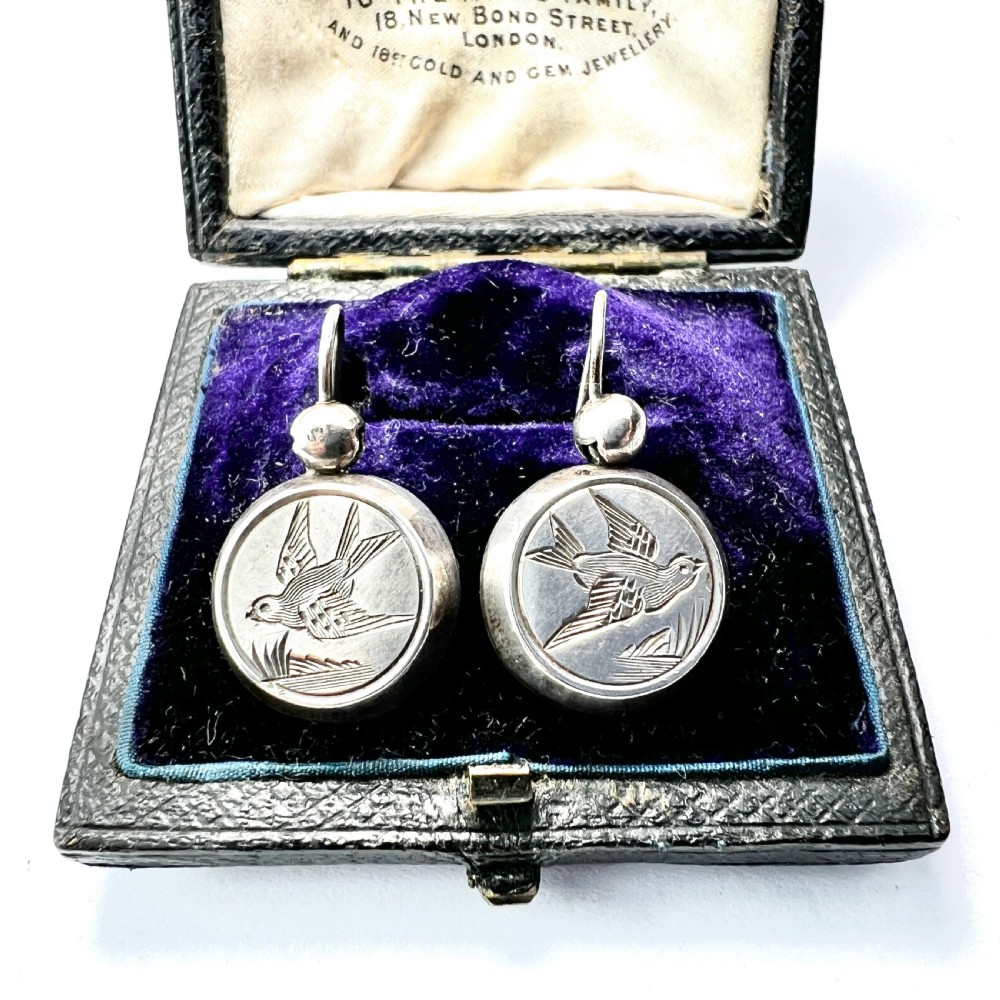 Victorian Silver Swallow Earrings