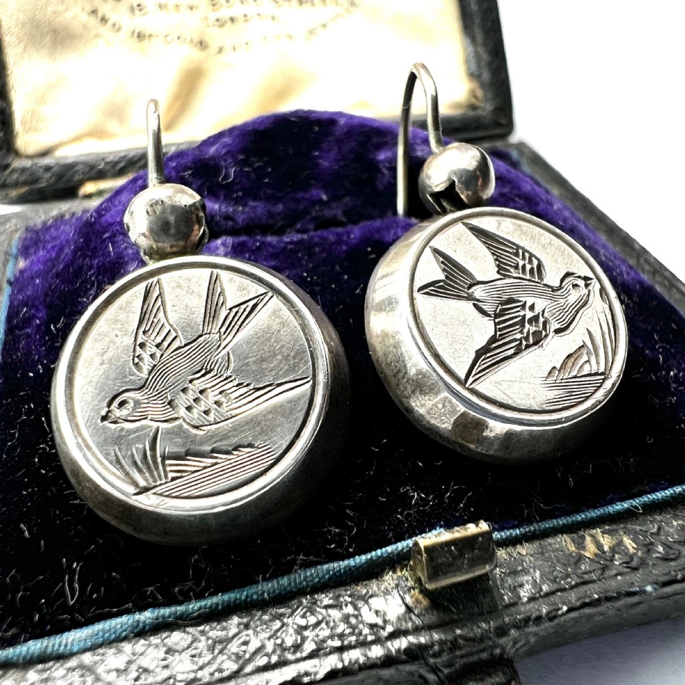Victorian Silver Swallow Earrings View II