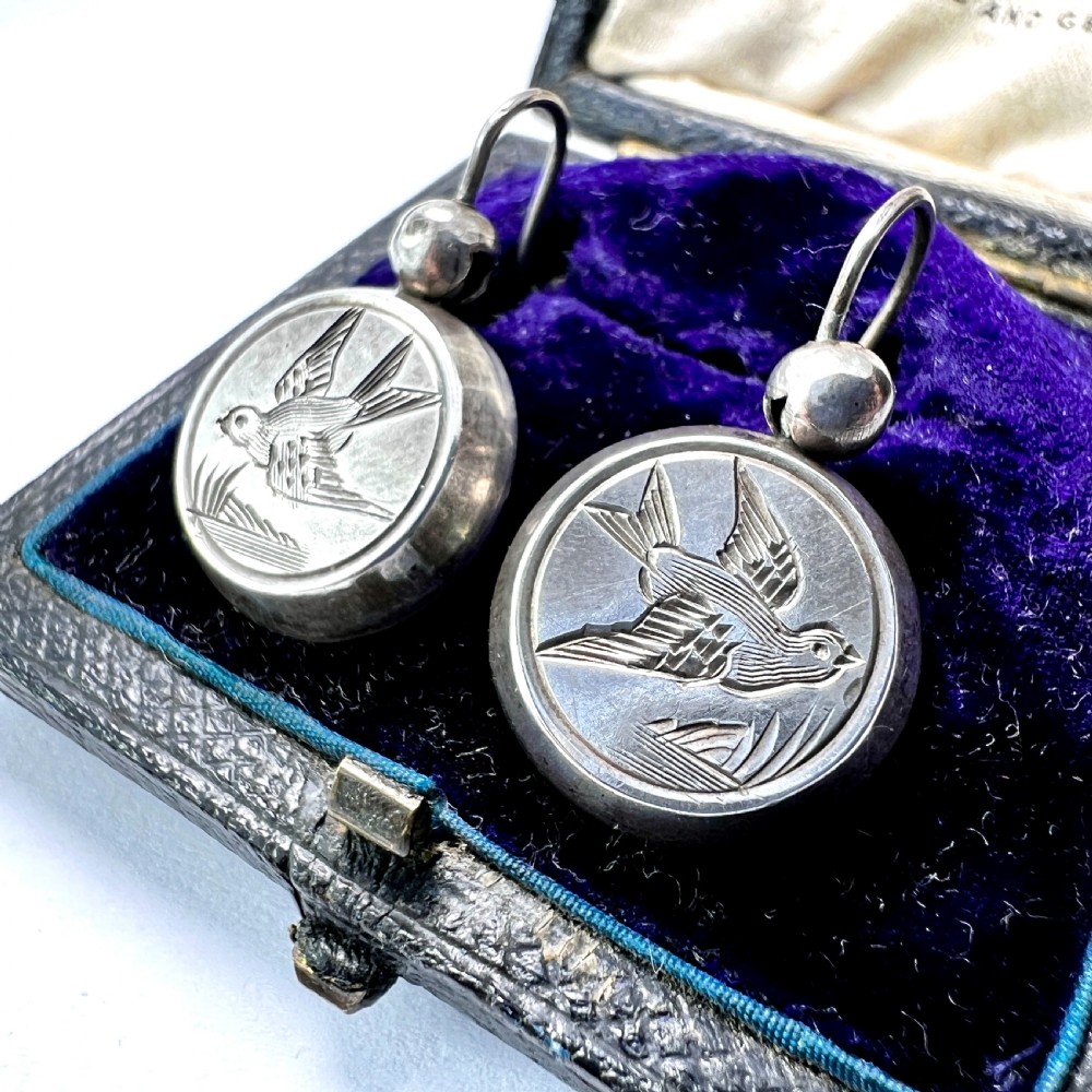 Victorian Silver Swallow Earrings View III