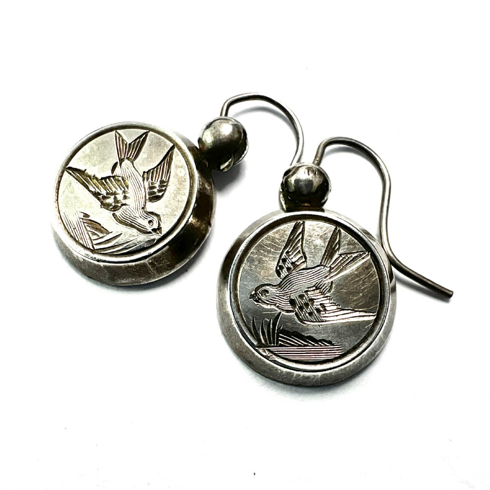 Victorian Silver Swallow Earrings View IV