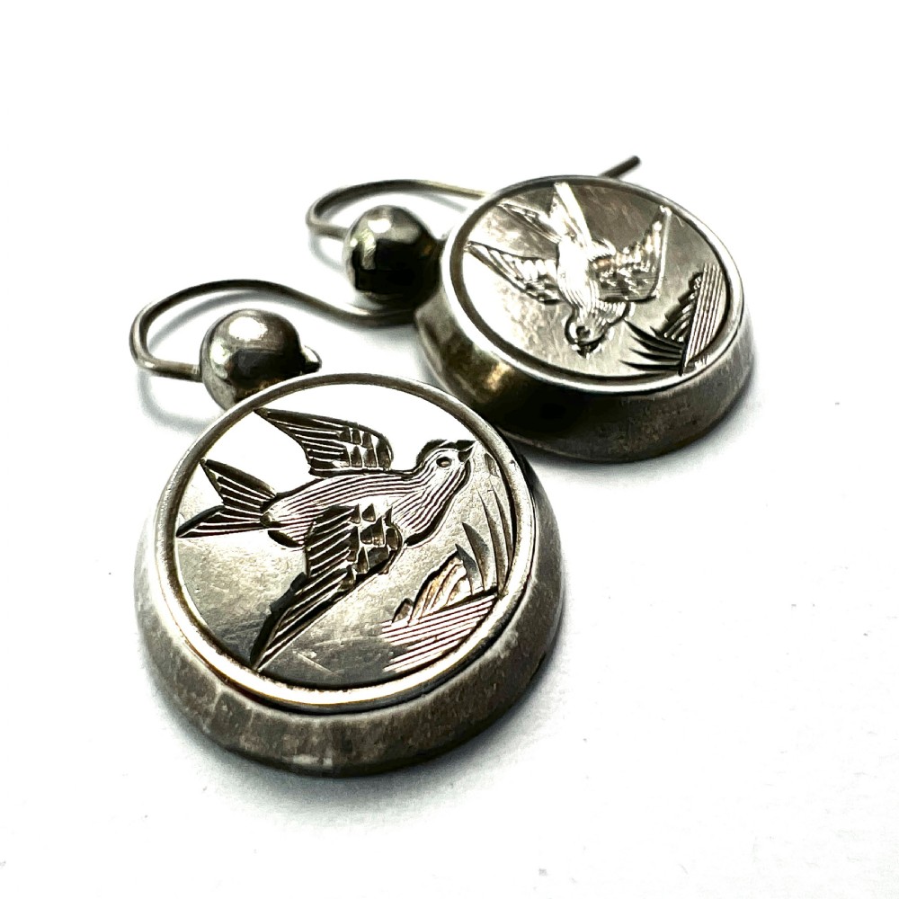 Victorian Silver Swallow Earrings View V