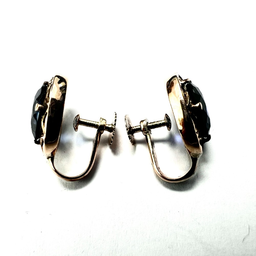 Vintage 9CT Gold Sapphire Screwback Earrings View III