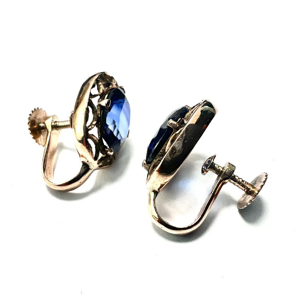 Vintage 9CT Gold Sapphire Screwback Earrings View IV