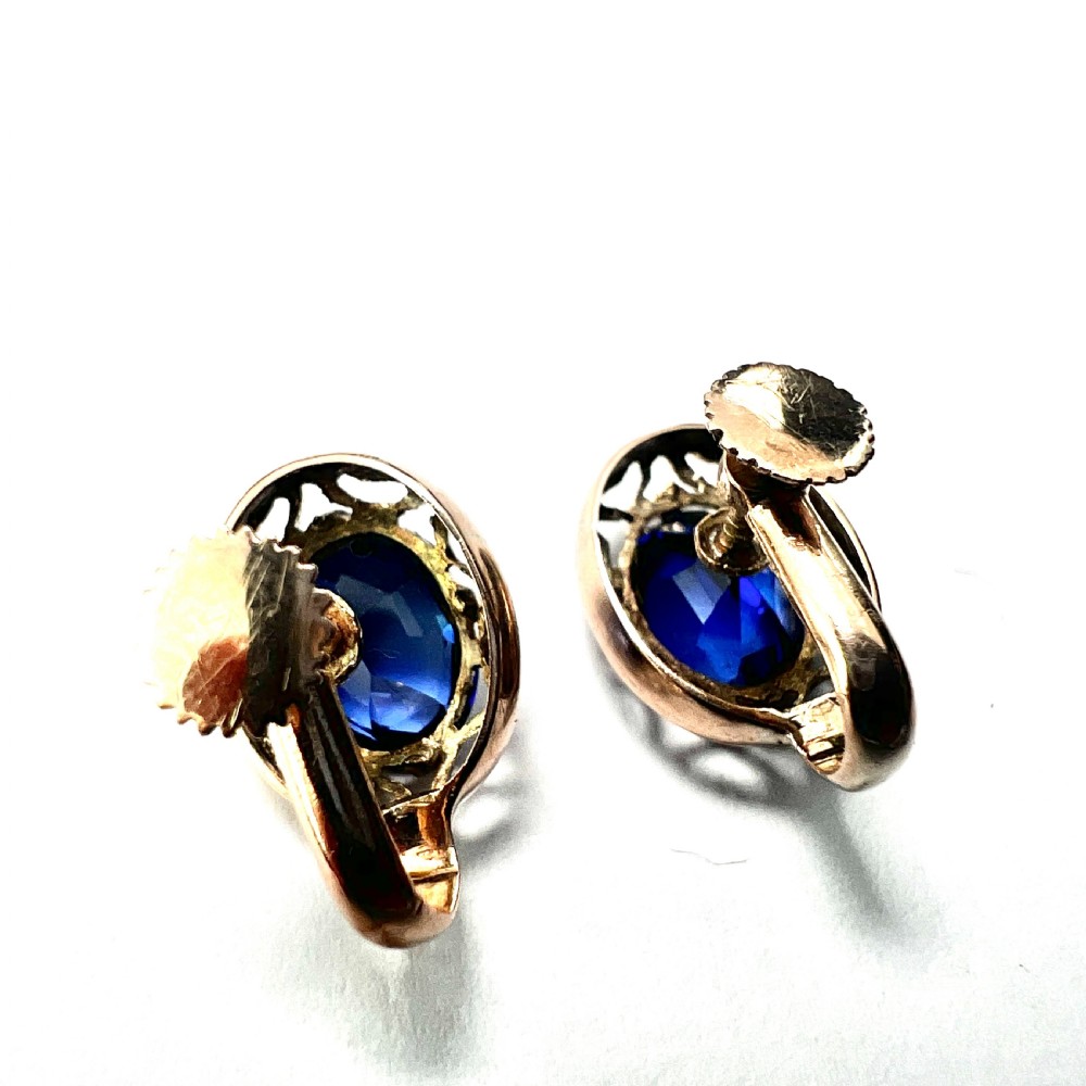 Vintage 9CT Gold Sapphire Screwback Earrings View V