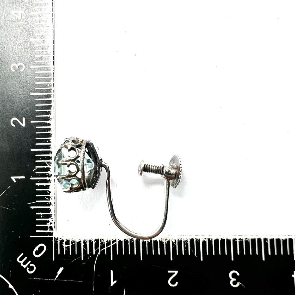Antique Cushion-cut Aquamarine Paste Silver Screwback Earrings View IX