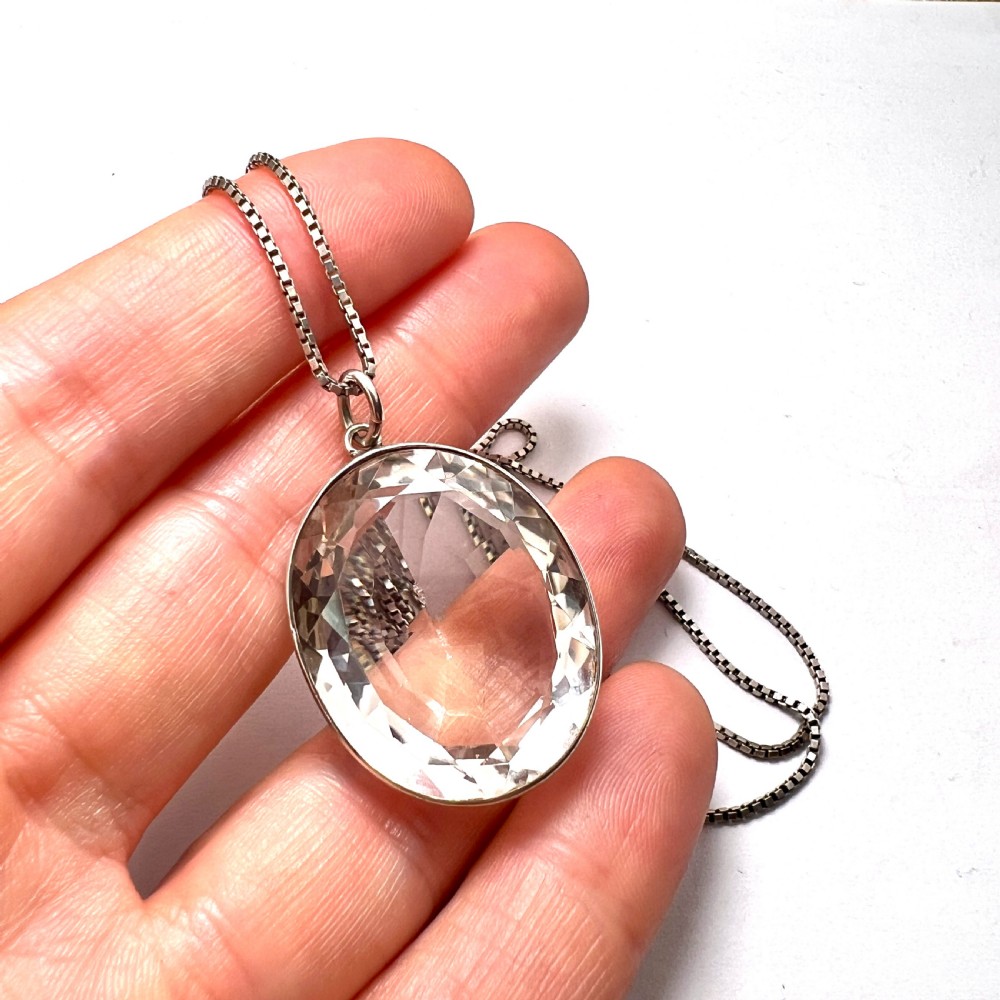 Arts and Crafts Rock Crystal Silver Pendant View VI