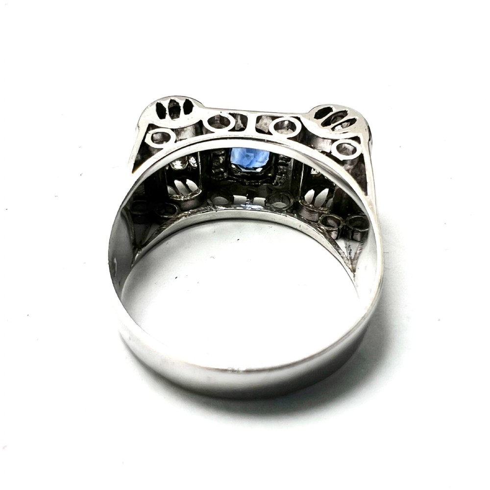 1940s 14CT Gold Vintage Sapphire and Diamond Tank Ring View II