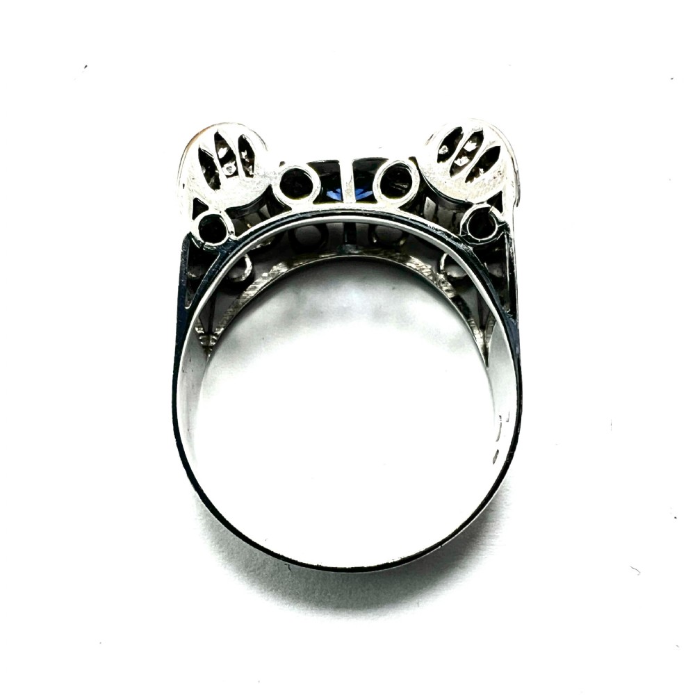 1940s 14CT Gold Vintage Sapphire and Diamond Tank Ring View III