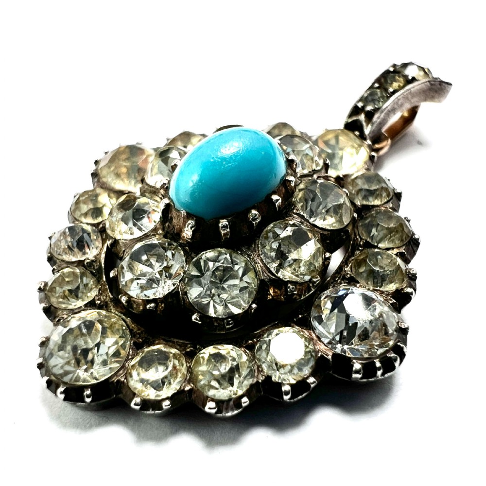 Victorian Turquoise Silver and Gold Paste Pendant View II