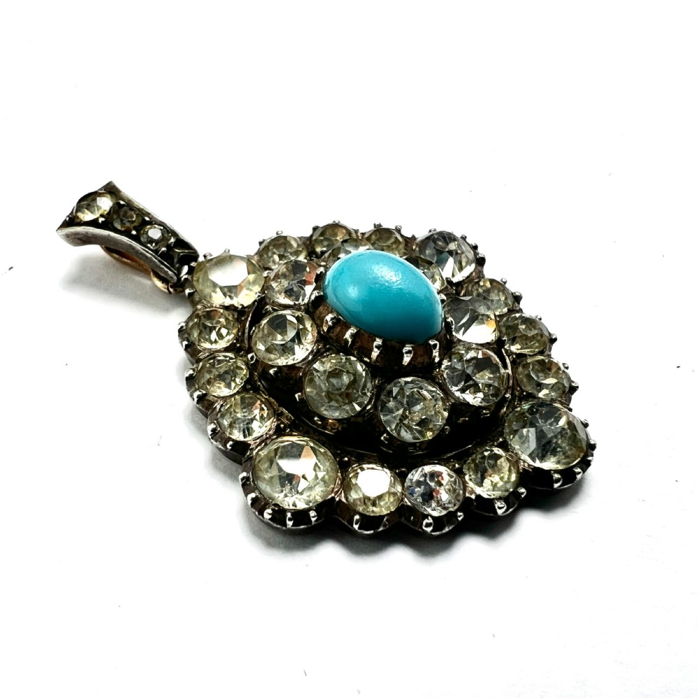 Victorian Turquoise Silver and Gold Paste Pendant View III
