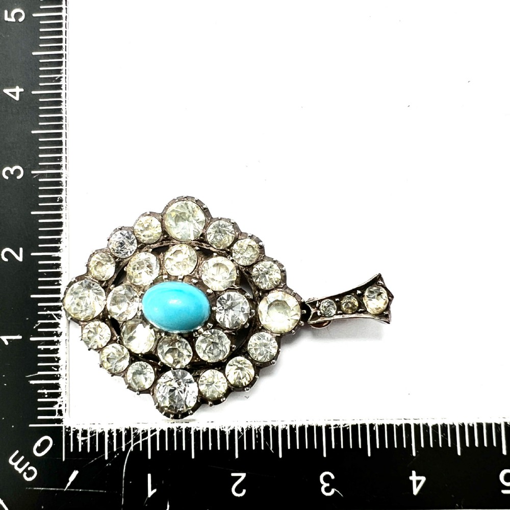 Victorian Turquoise Silver and Gold Paste Pendant View V