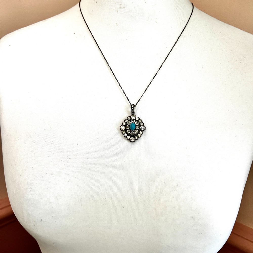 Victorian Turquoise Silver and Gold Paste Pendant View VI