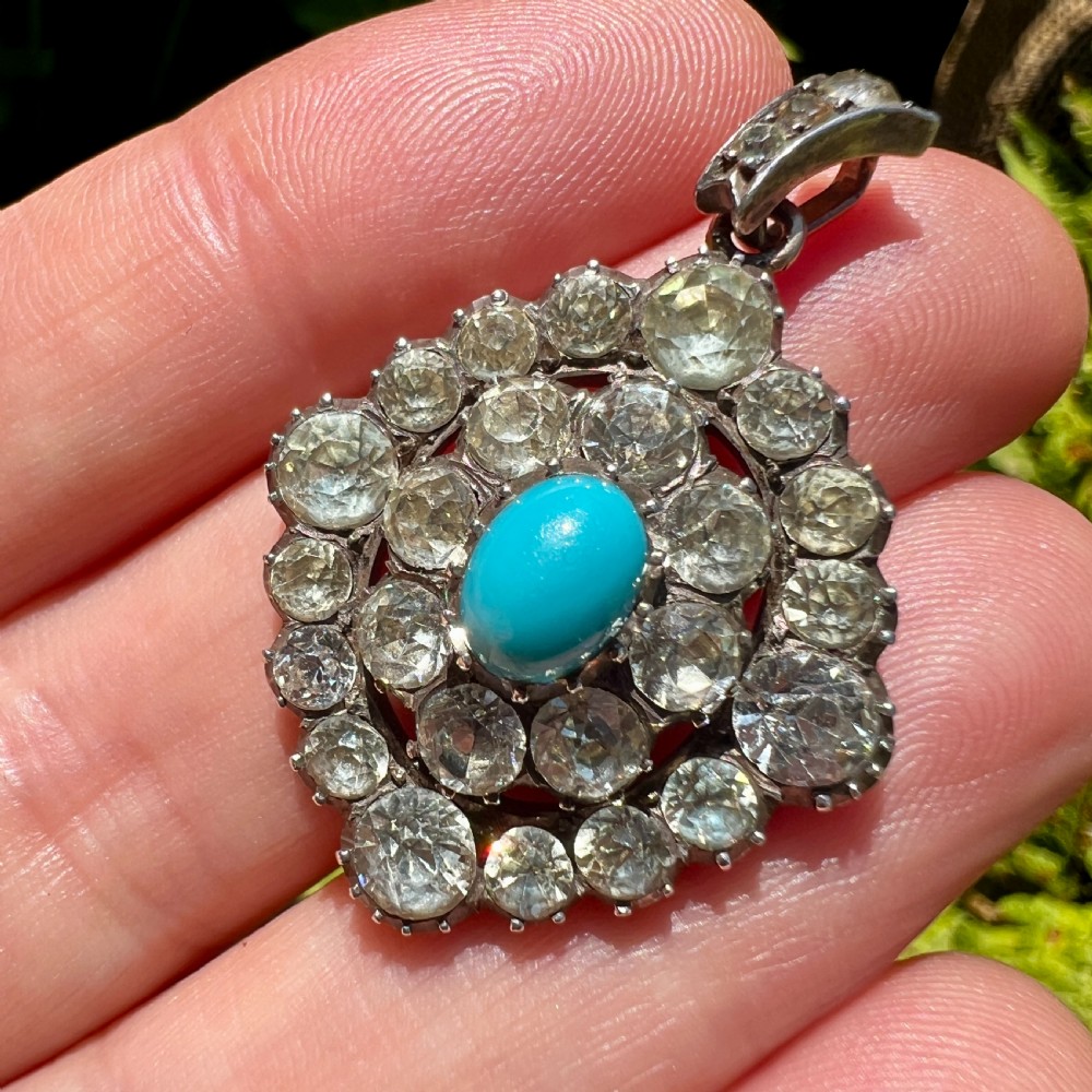 Victorian Turquoise Silver and Gold Paste Pendant View VII
