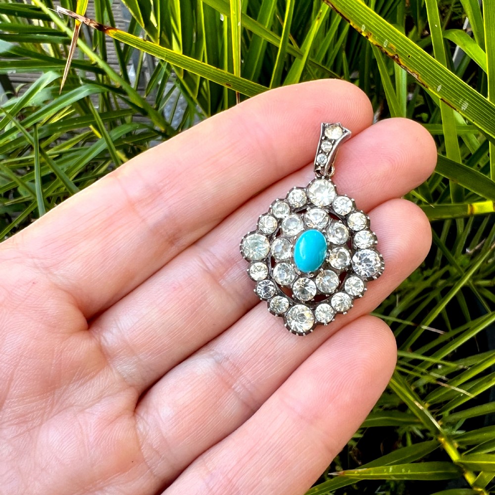 Victorian Turquoise Silver and Gold Paste Pendant View VIII