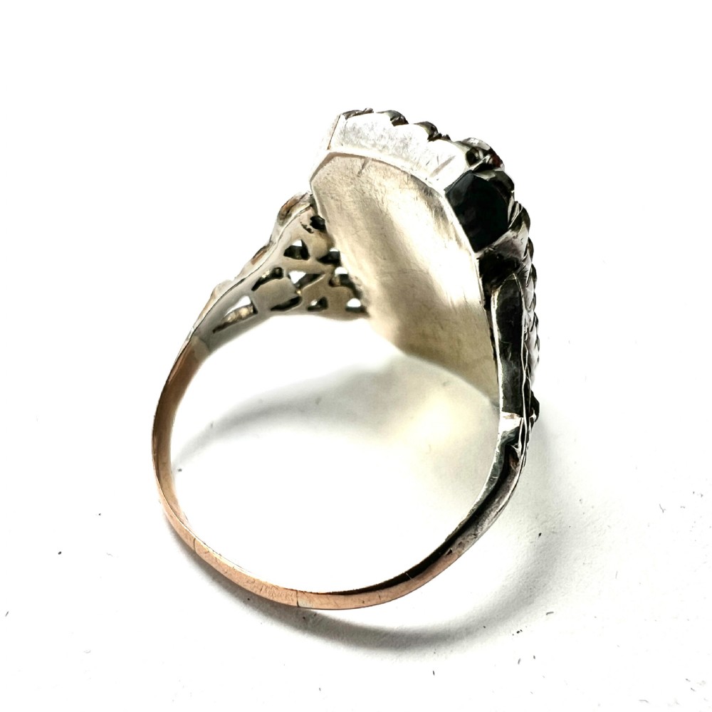 Antique Blue Enamel Gold and Silver Paste Flower Ring View II