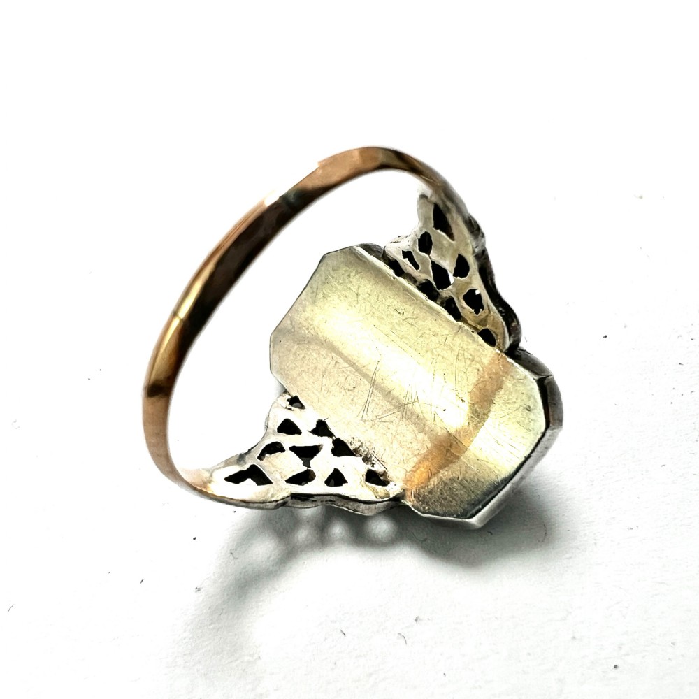 Antique Blue Enamel Gold and Silver Paste Flower Ring View III