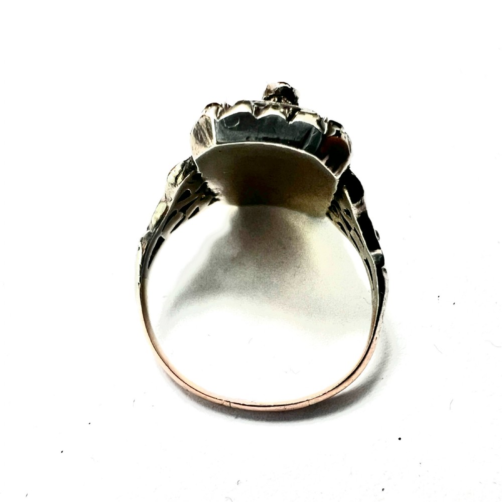 Antique Blue Enamel Gold and Silver Paste Flower Ring View V