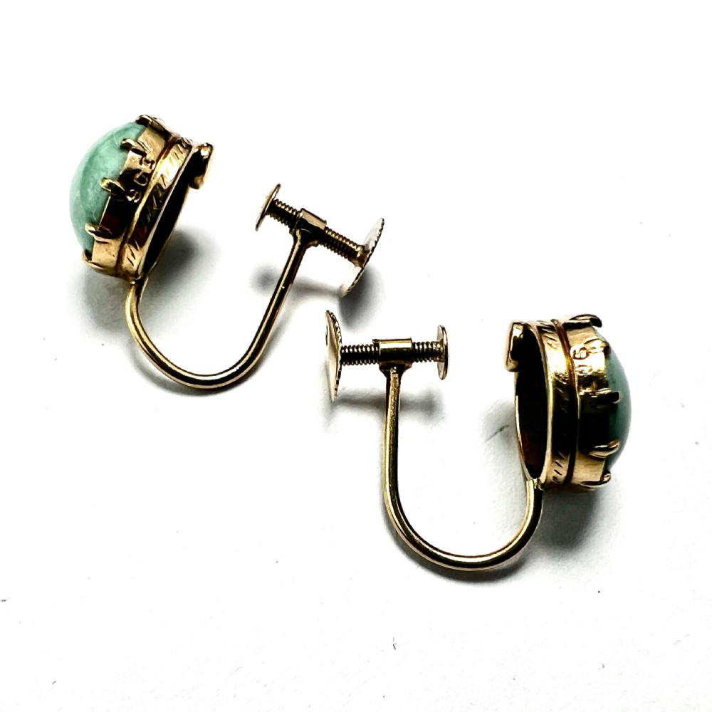 Antique Turquoise 9CT Gold Screw Back Earrings View II