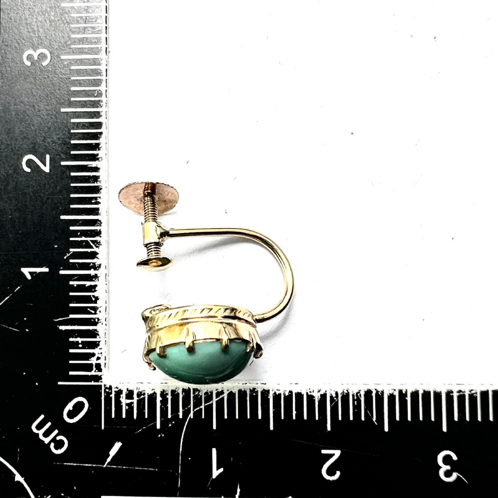 Antique Turquoise 9CT Gold Screw Back Earrings View III