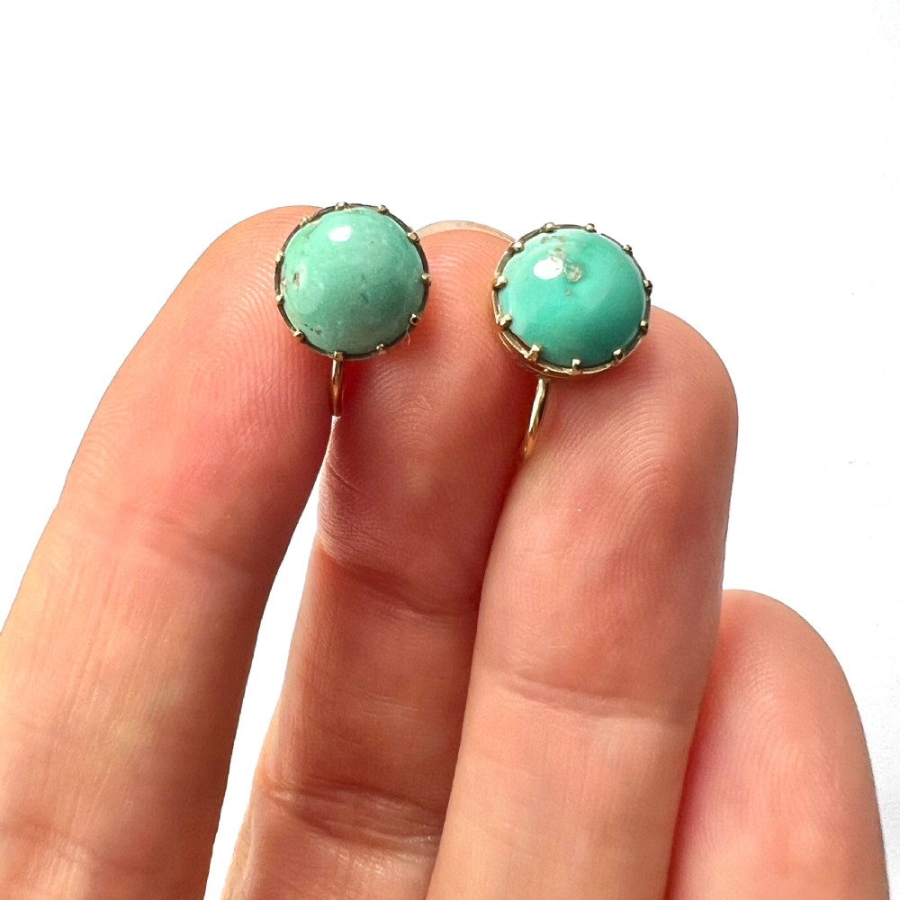 Antique Turquoise 9CT Gold Screw Back Earrings View VII