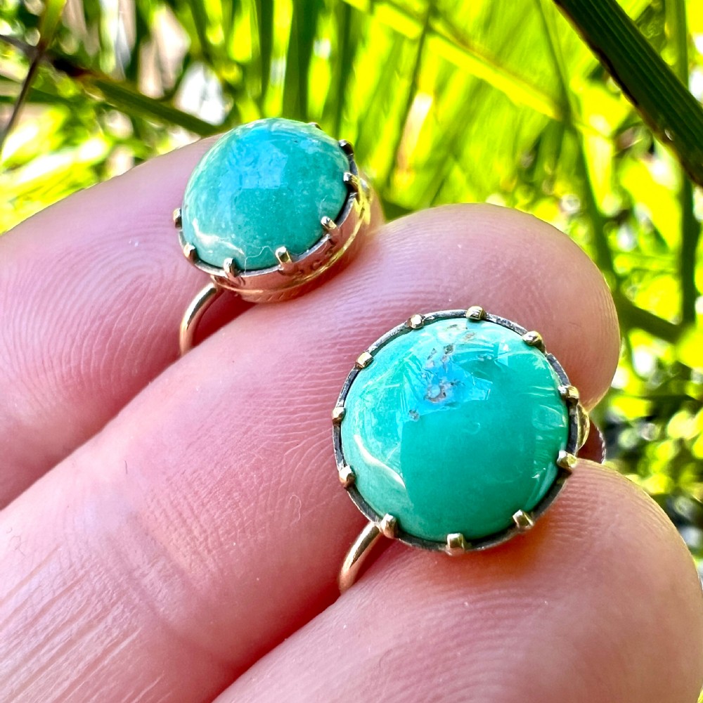 Antique Turquoise 9CT Gold Screw Back Earrings View VIII