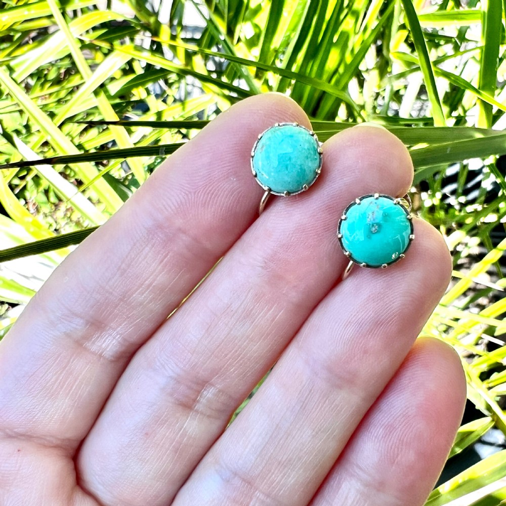 Antique Turquoise 9CT Gold Screw Back Earrings View IX